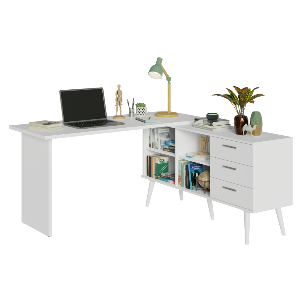 Escritorio de Estudio Esquinero 3 Cajones Blanco/Marrón Lisboa Madesa