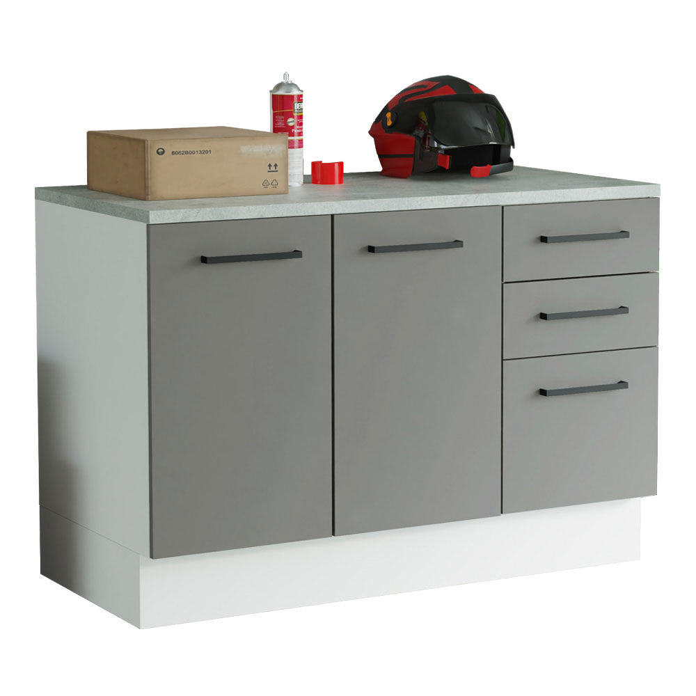 Gabinete Bajo Multiuso 120 cm 2 Puertas 3 Cajones Blanco/Gris Madesa