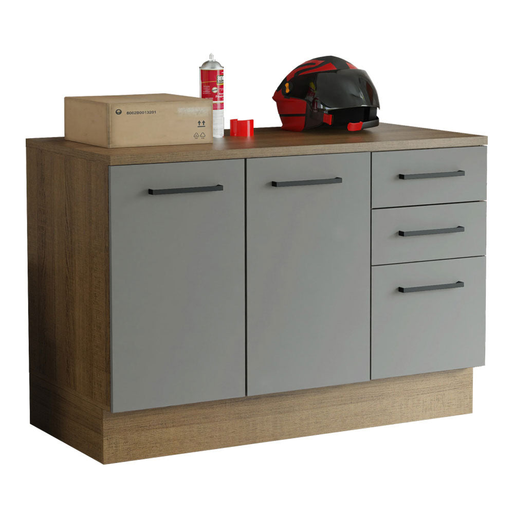 Gabinete Bajo Multiuso 120 cm 2 Puertas 3 Cajones Marrón/Gris Madesa