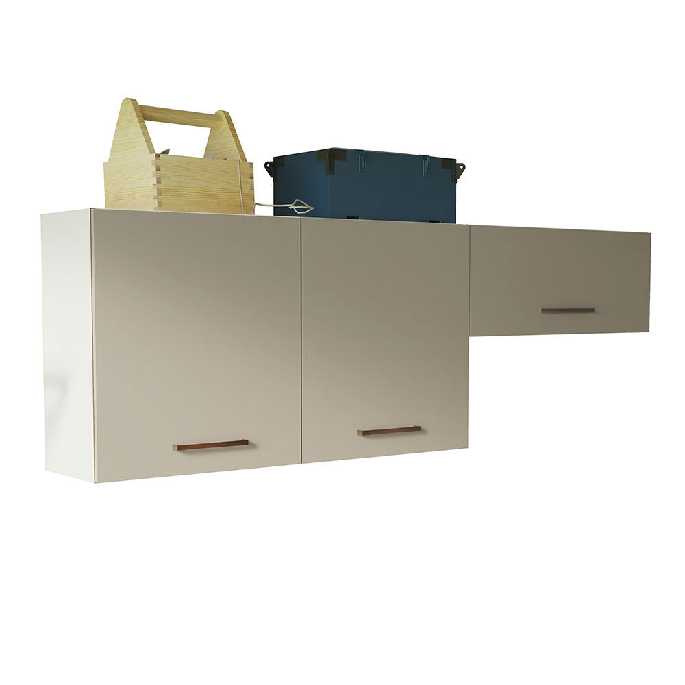 Kit 2 Gabinetes Superiores 200 cm 3 Puertas Blanco/Crema Agata Madesa