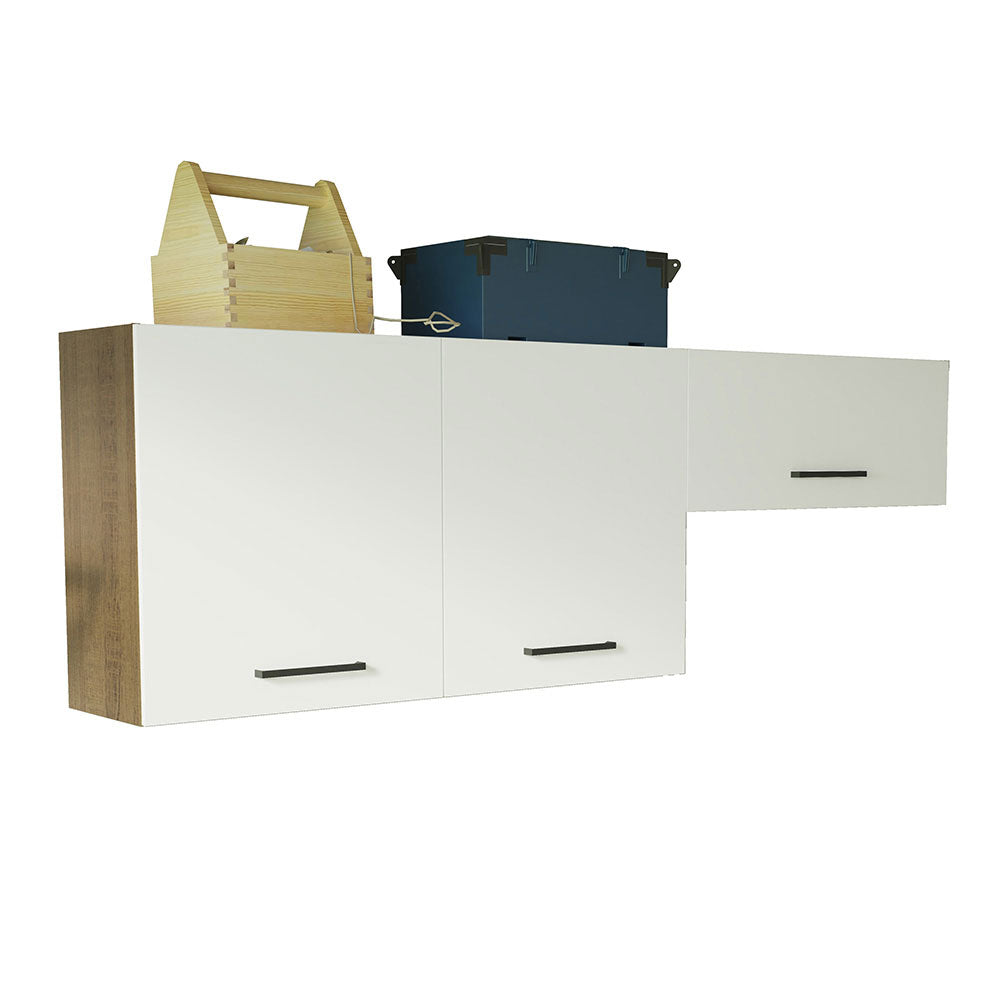 Kit 2 Gabinetes Superiores 200 cm 3 Puertas Marrón/Blanco Agata Madesa