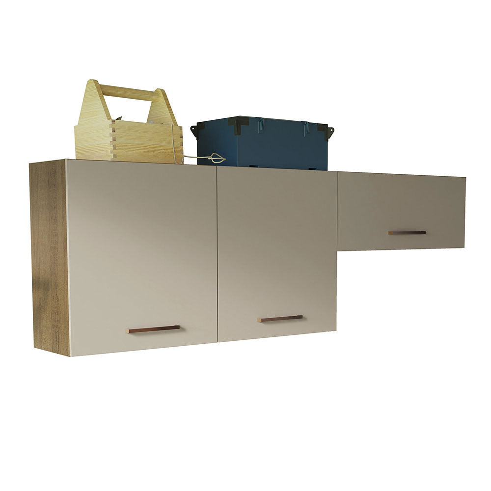 Kit 2 Gabinetes Superiores 200 cm 3 Puertas Marrón/Crema Agata Madesa