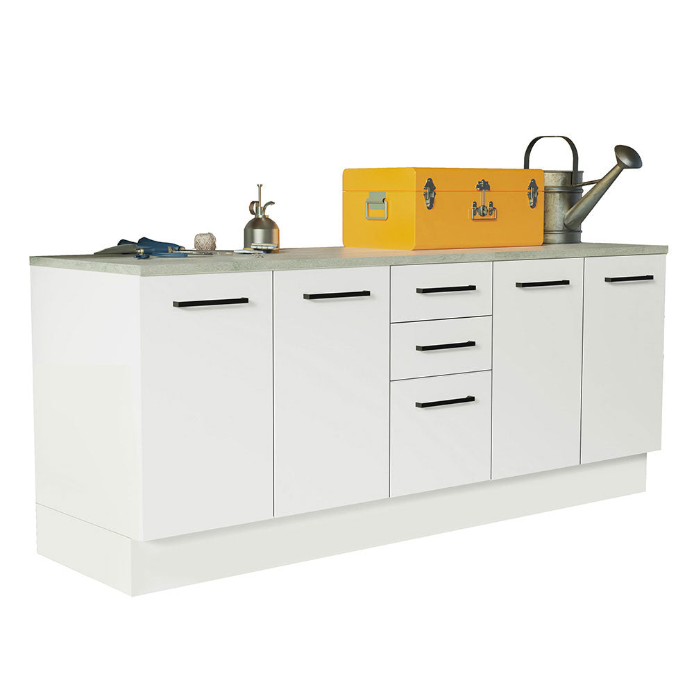 Kit 2 Gabinetes Bajos Multiuso 200 cm 4 Puertas 3 Cajones Blanco Agata Madesa