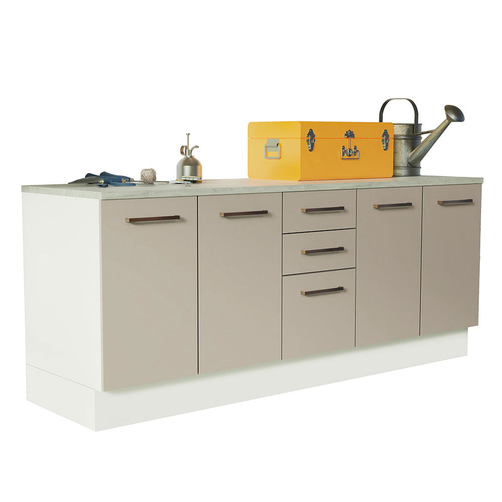 Kit 2 Gabinetes Bajos Multiuso 200 cm 4 Puertas 3 Cajones Blanco/Crema Agata Madesa