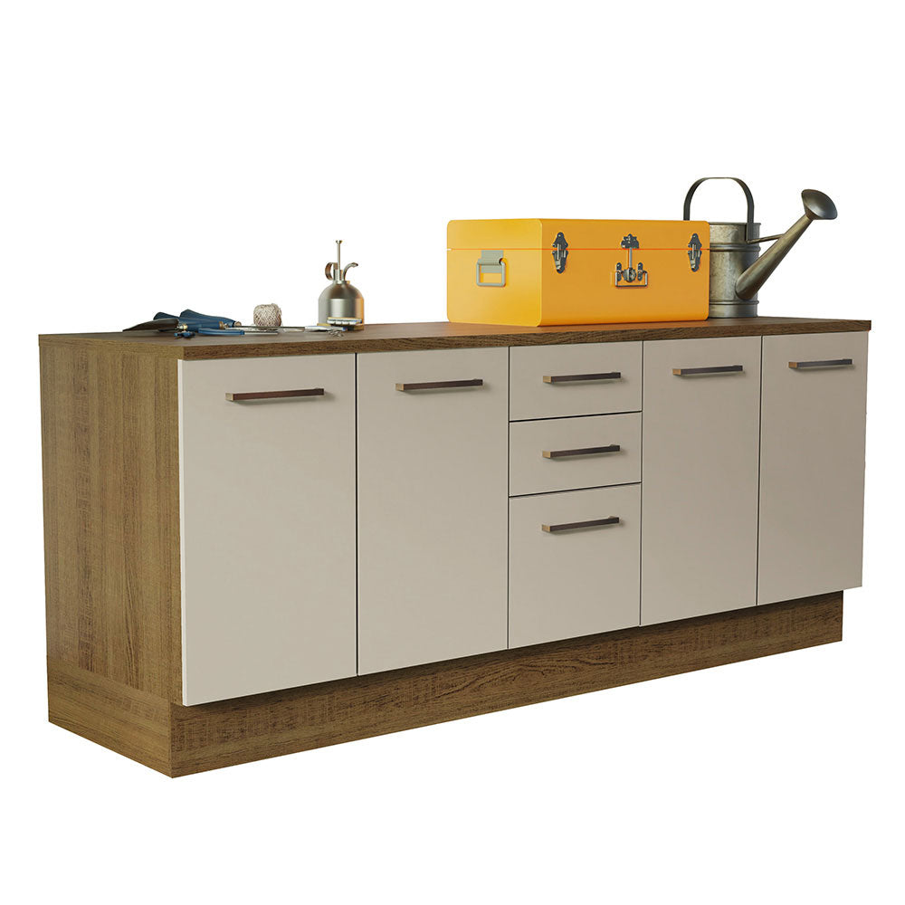 Kit 2 Gabinetes Bajos Multiuso 200 cm 4 Puertas 3 Cajones Marrón/Crema Agata Madesa