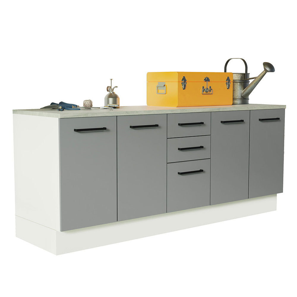 Kit 2 Gabinetes Bajos Multiuso 200 cm 4 Puertas 3 Cajones Blanco/Gris Agata Madesa