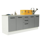 Kit 2 Gabinetes Bajos Multiuso 200 cm 4 Puertas 3 Cajones Blanco/Gris Agata Madesa