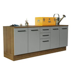 Kit 2 Gabinetes Bajos Multiuso 200 cm 4 Puertas 3 Cajones Marrón/Gris Agata Madesa