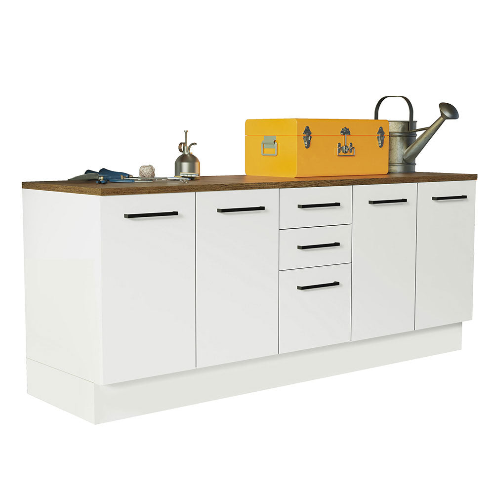 Kit 2 Gabinetes Bajos Multiuso 200 cm 4 Puertas 3 Cajones Blanco/Marrón Agata Madesa