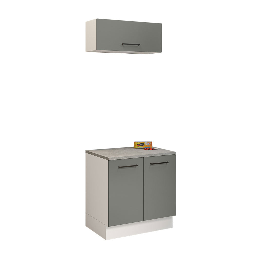 Kit Gabinete Bajo y Gabinete Superior Multiuso 80 cm Blanco/Gris Agata Madesa