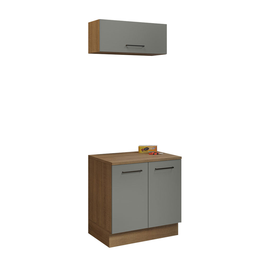 Kit Gabinete Bajo y Gabinete Superior Multiuso 80 cm Marrón/Gris Agata Madesa