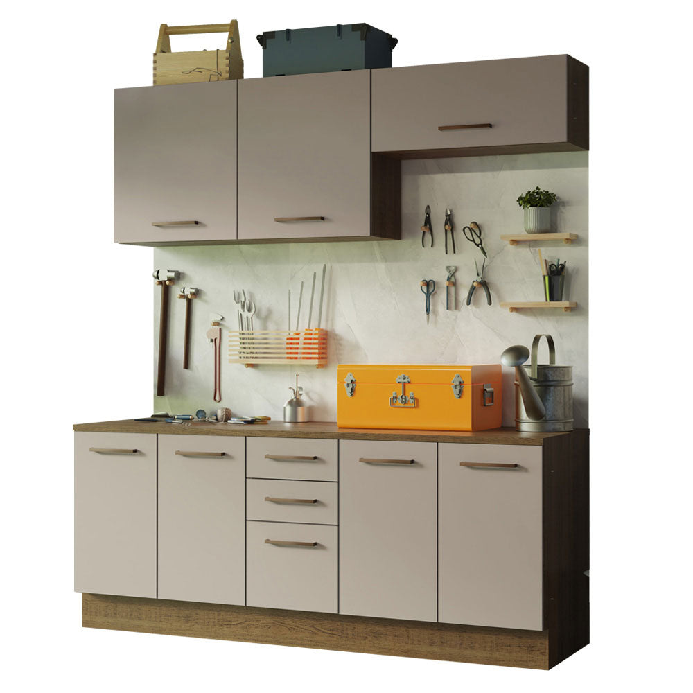 Kit 2 Gabinetes Bajos 2 Gabinetes Superiores 200 cm Marrón/Crema Agata Madesa