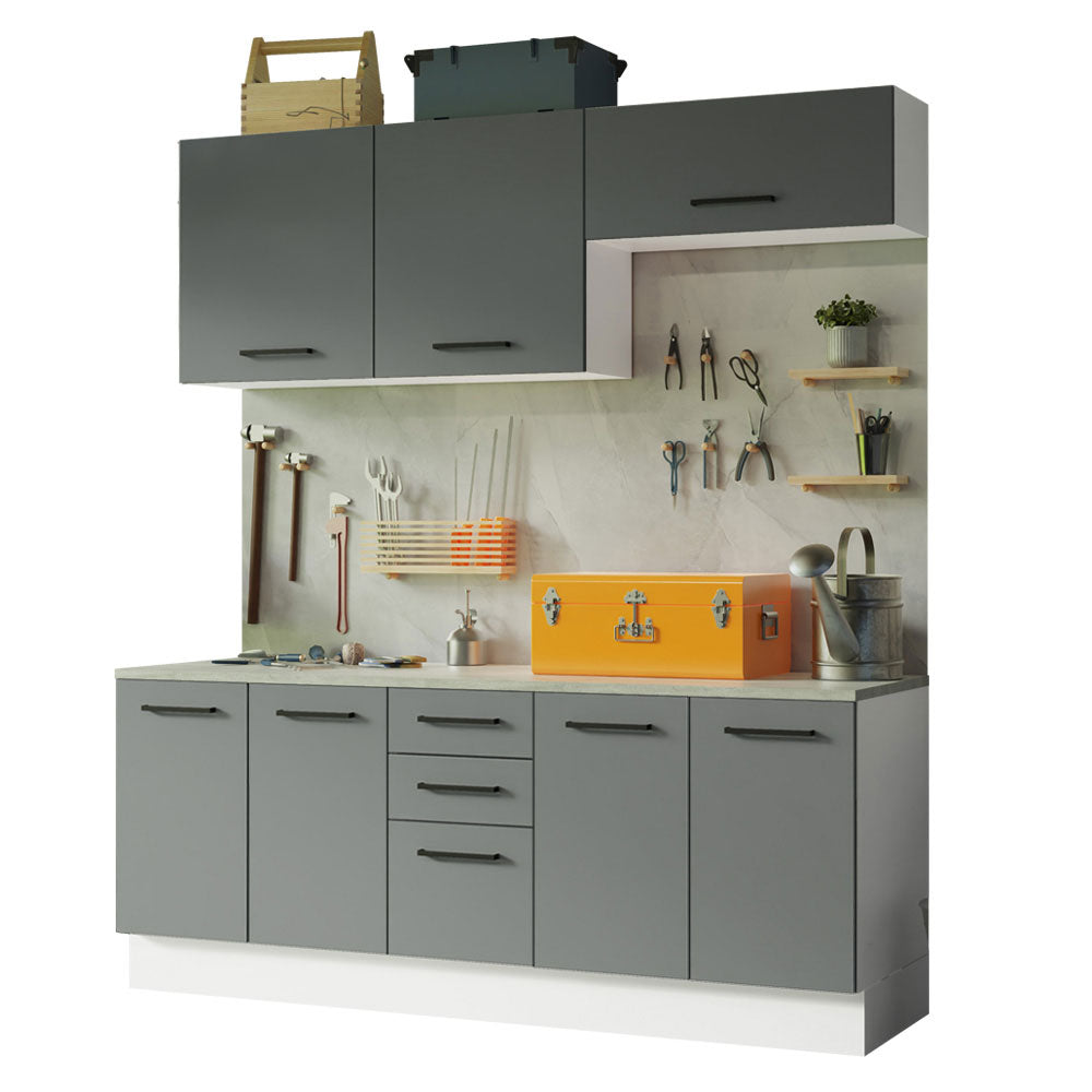 Kit Gabinete Bajo y Gabinete Superior Multiuso 200 cm Blanco/Gris Agata Madesa