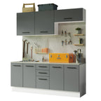 Kit Gabinete Bajo y Gabinete Superior Multiuso 200 cm Blanco/Gris Agata Madesa