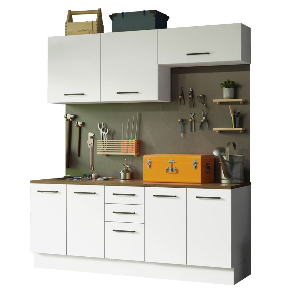 Kit 2 Gabinetes Bajos 2 Gabinetes Superiores 200 cm Blanco/Marrón Agata Madesa