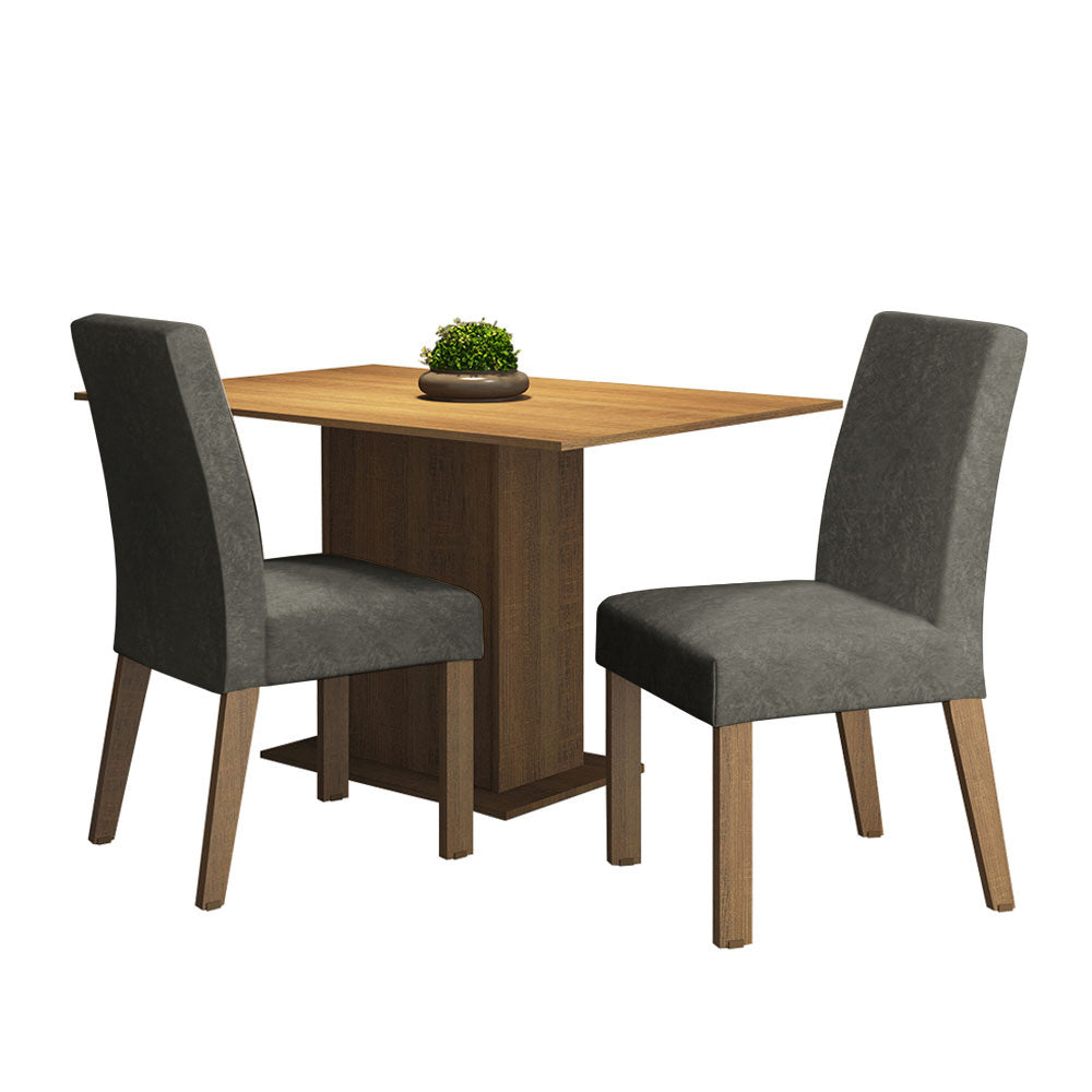 Conjunto de Comedor 2 Sillas Marrón/Plata Manu Madesa