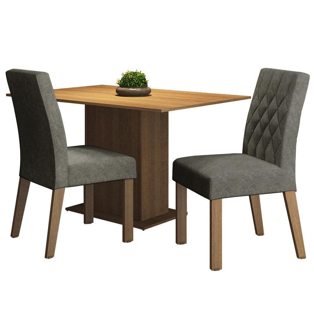 Conjunto de Comedor con Encimera Vidrio 2 Sillas Marrón/Silver Tainá Madesa