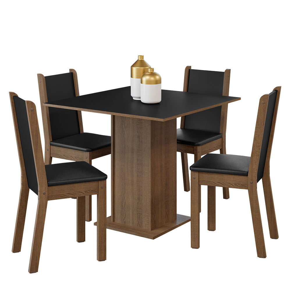 Juego de Comedor Alana Mesa Encimera de Madera con 4 Sillas Marrón/Negro