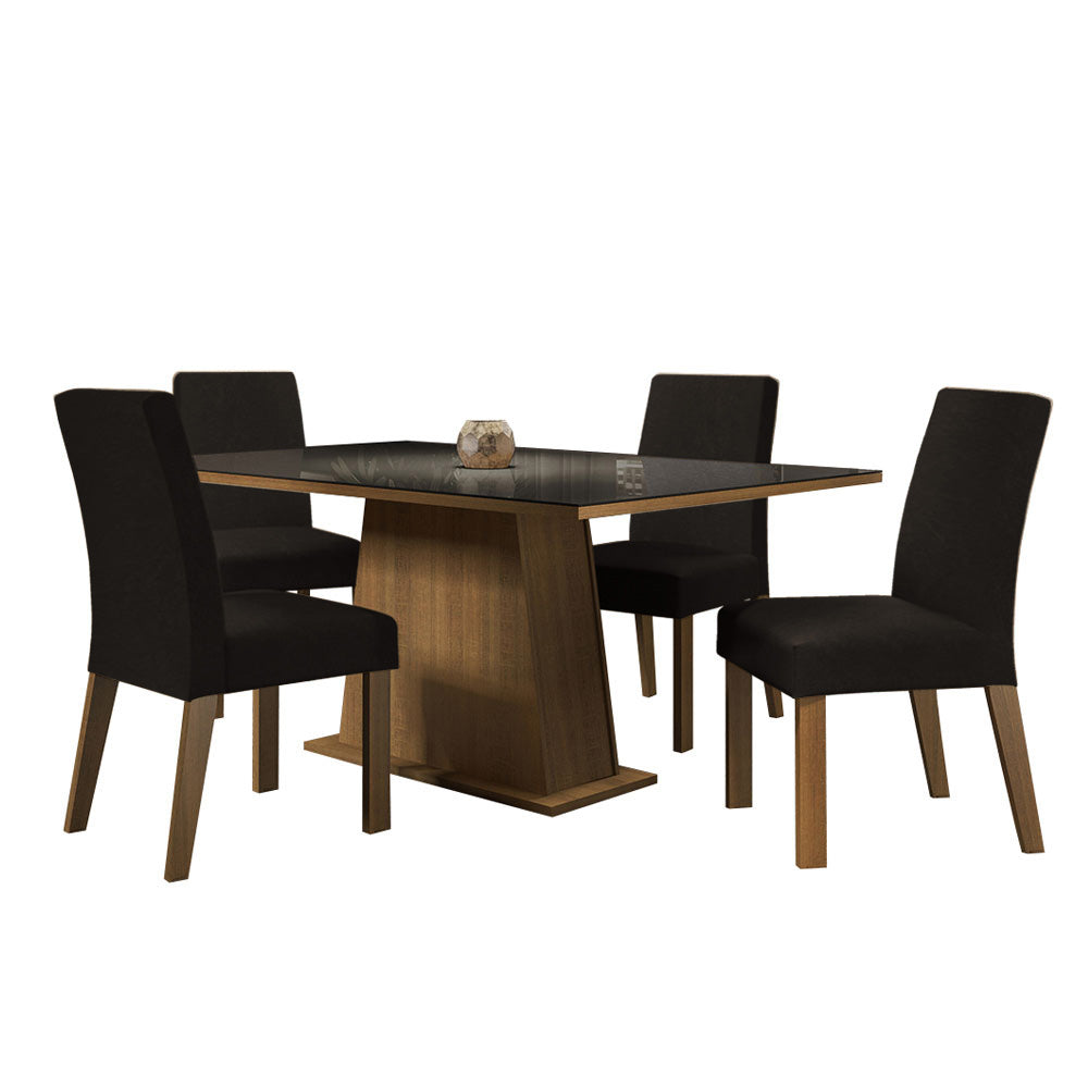 Juego de Comedor Mesa con Encimera de Vidrio 4 Sillas Marrón/Negro/Oxford Sabrina