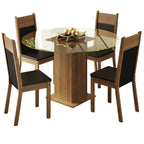 Conjunto de Comedor con Encimera Vidrio Circular 4 Sillas Marrón/Negro Ana Madesa