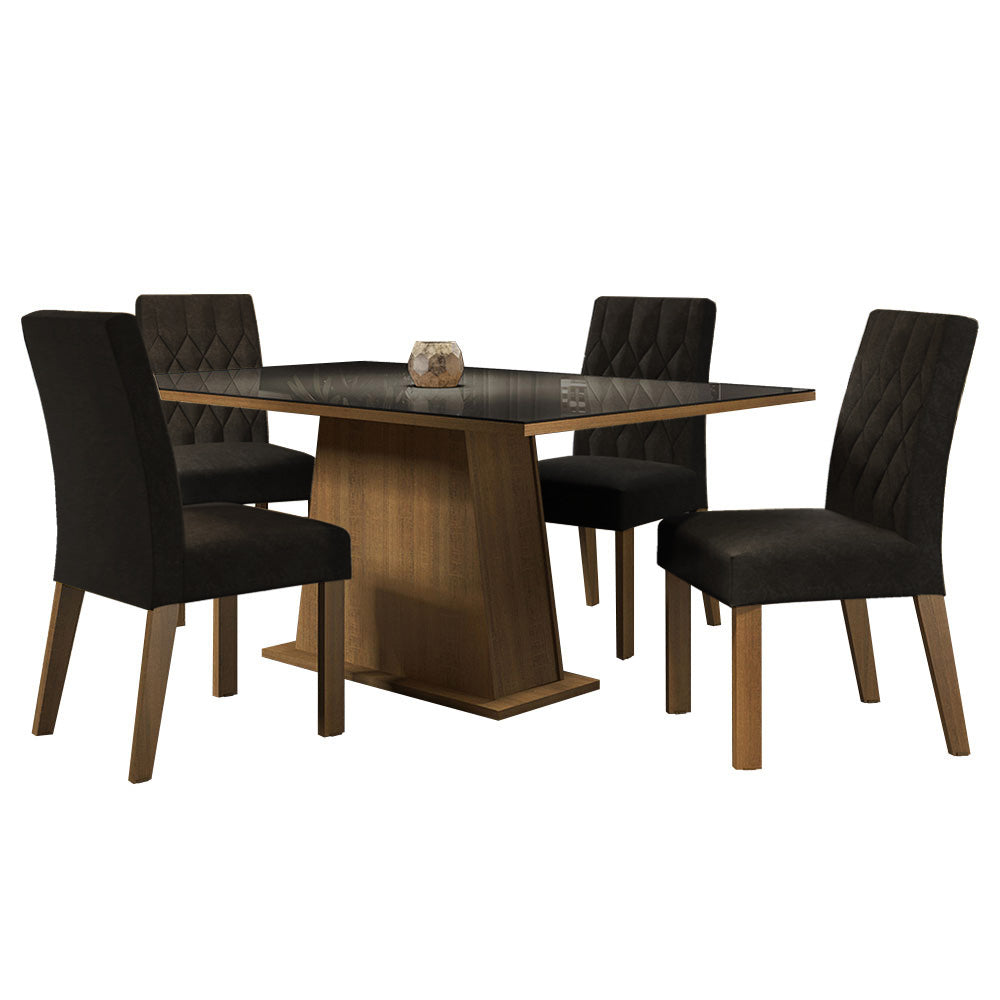 Juego de Comedor Mesa con Encimera de Vidrio 4 Sillas Marrón/Negro/Oxford Aryeli