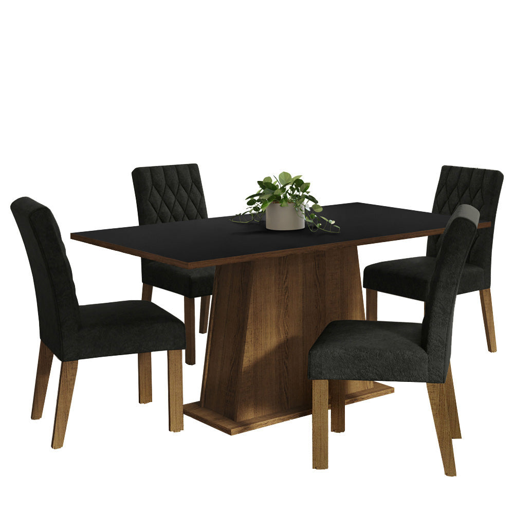 Juego de Comedor Mesa con Encimera de Madera 4 Sillas Marrón/Negro/Oxford Ashley Madesa