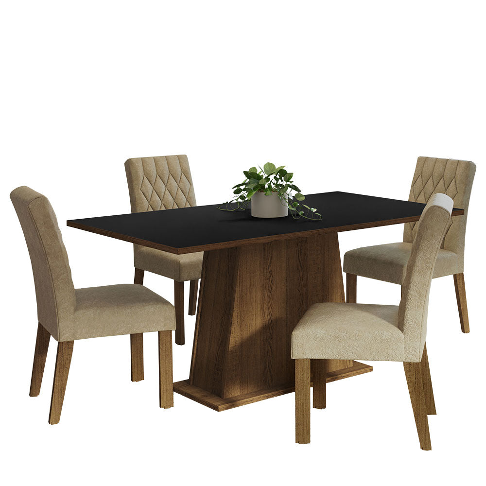 Juego de Comedor Madesa Ashley Sillas 4 Mesas Tapa de Madera - Marrón/Negro/Imperial