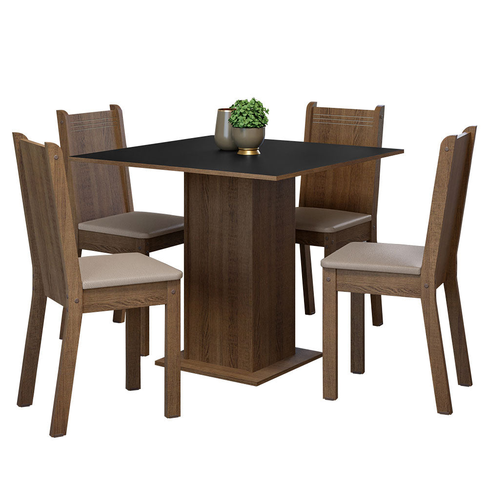 Juego de Comedor Mesa Encimera de Madera 4 Sillas Marrón/Negro/Sintético Beige Samara