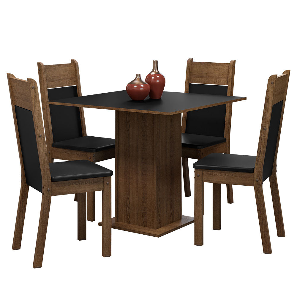 Juego de Comedor Mesa Encimera de Madera 4 Sillas Marrón/Negro Claire