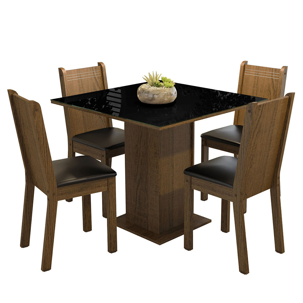 Conjunto de Comedor con Encimera Vidrio 4 Sillas Marrón/Negro Perla Madesa