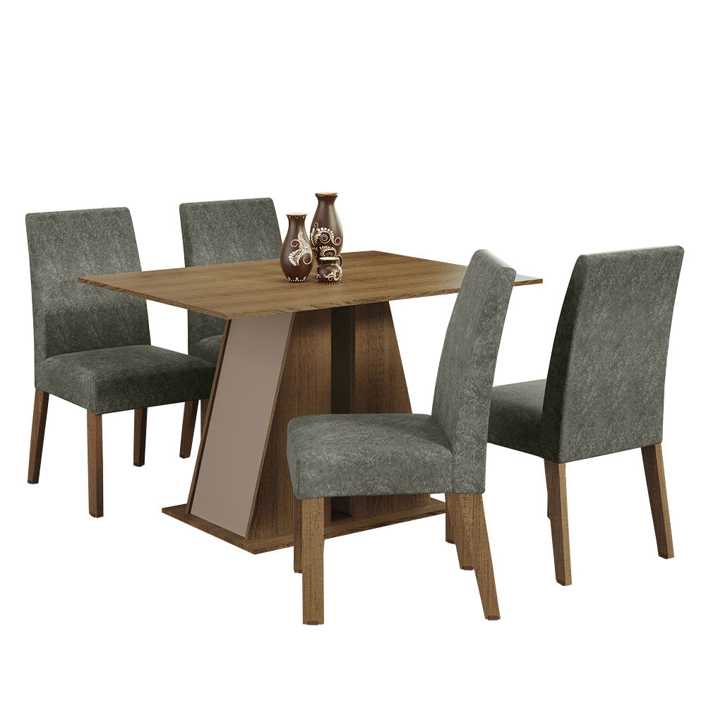 Conjunto de Comedor 4 Sillas Marrón/Crema/Silver Agnes Madesa