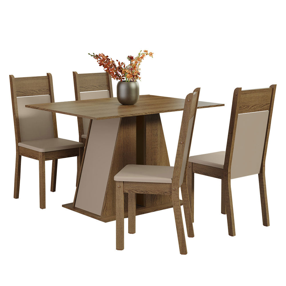 Juego de Comedor Mesa Encimera de Madera 4 Sillas Marrón/Crema/Beige Angel