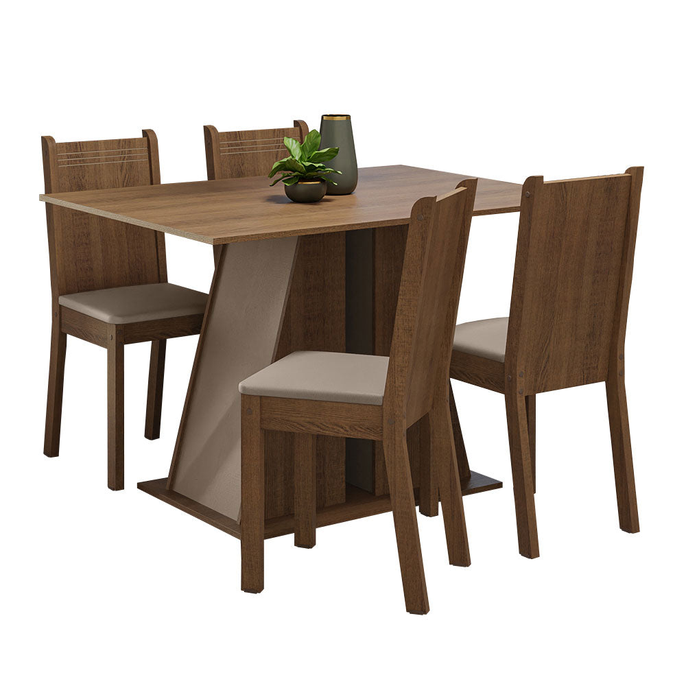 Juego de Comedor Mesa Encimera de Madera 4 Sillas Marrón/Crema/Beige Marilyn