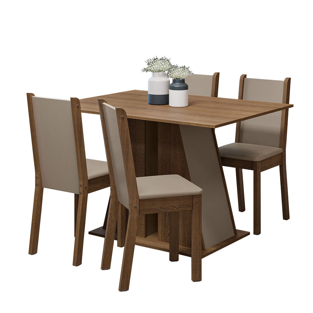 Juego de Comedor Mesa Encimera de Madera 4 Sillas Marrón/Crema/Beige Sophie