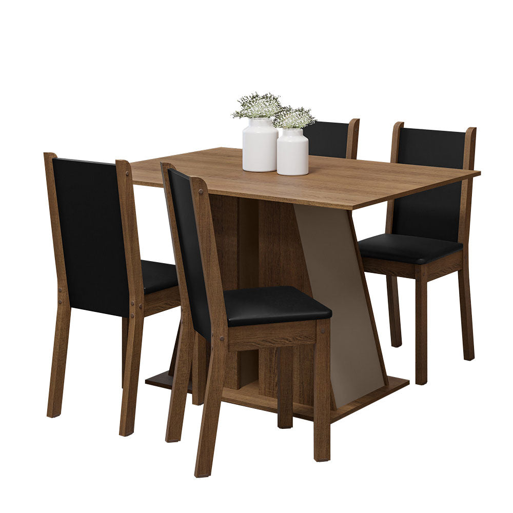 Juego de Comedor Mesa Encimera de Madera 4 Sillas Marrón/Beige/Negro Sophie