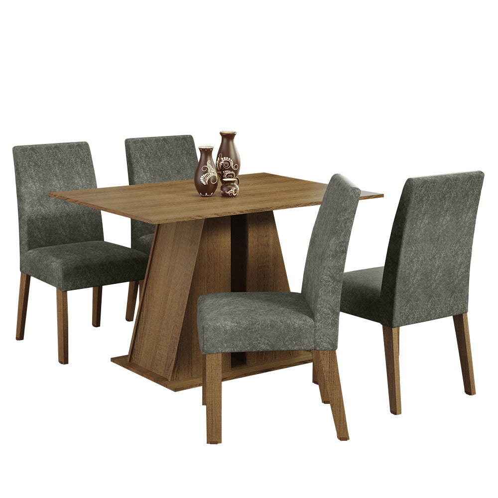 Juego de Comedor Mesa Encimera de Madera 4 Sillas Marrón/Silver Agnes