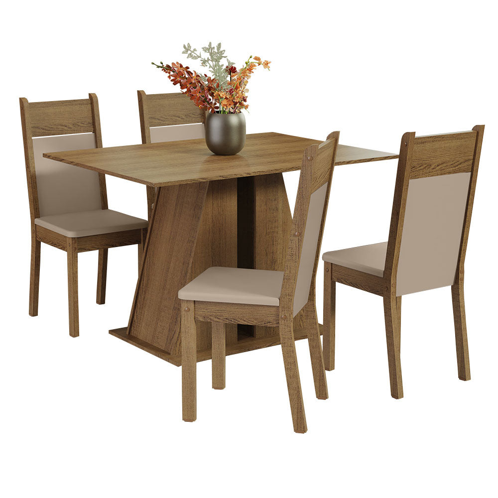 Juego de Comedor Mesa Encimera de Madera 4 Sillas Marrón/Beige Angel