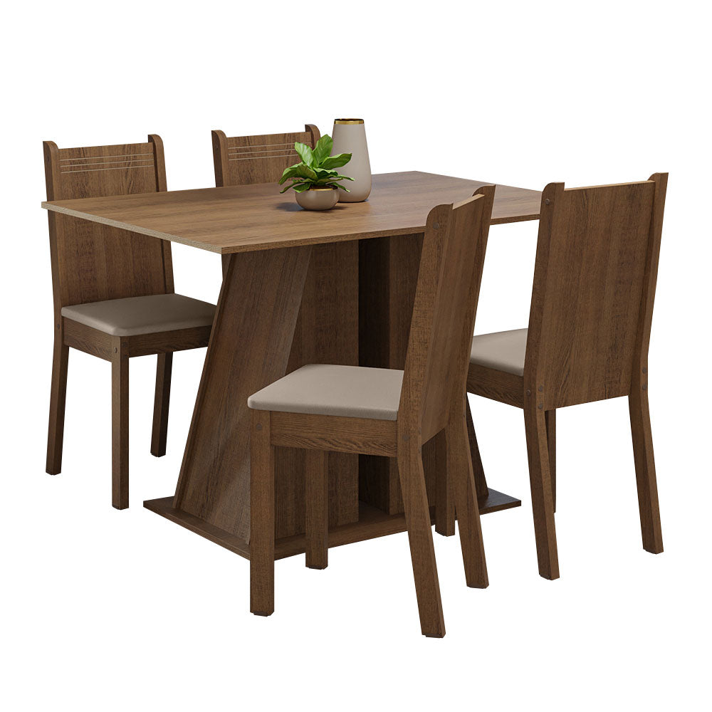 Juego de Comedor Mesa Encimera de Madera 4 Sillas Marrón/Beige Marilyn