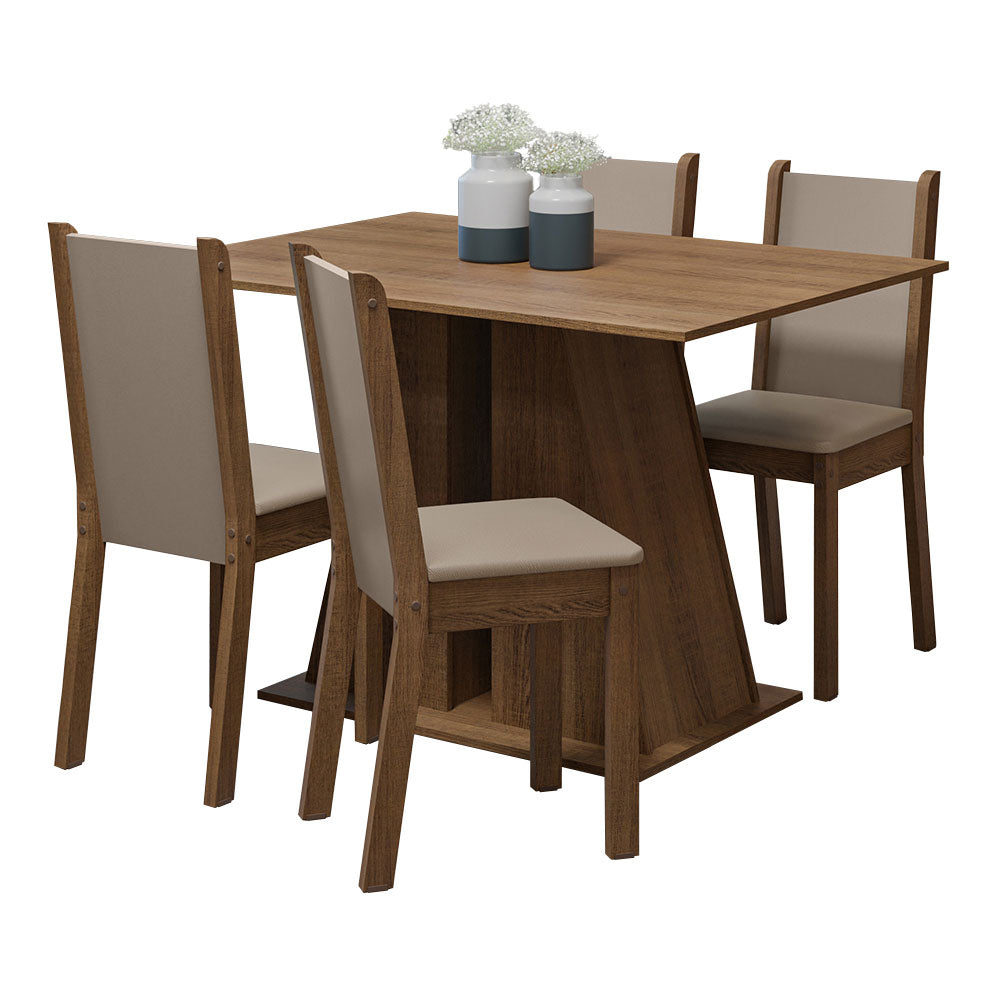 Juego de Comedor Mesa Encimera de Madera 4 Sillas Marrón/Beige Sophie