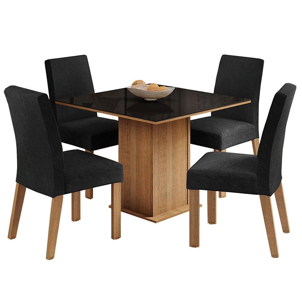 Juego de Comedor Mesa Encimera de Vidrio 4 Sillas Marrón/Negro/Oxford Evelin