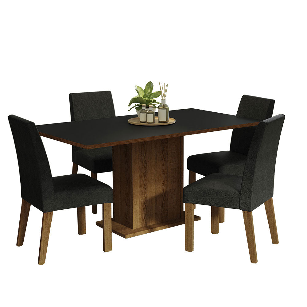 Juego de Comedor Mesa con Encimera de Madera 4 Sillas Marrón/Negro/Oxford Keila