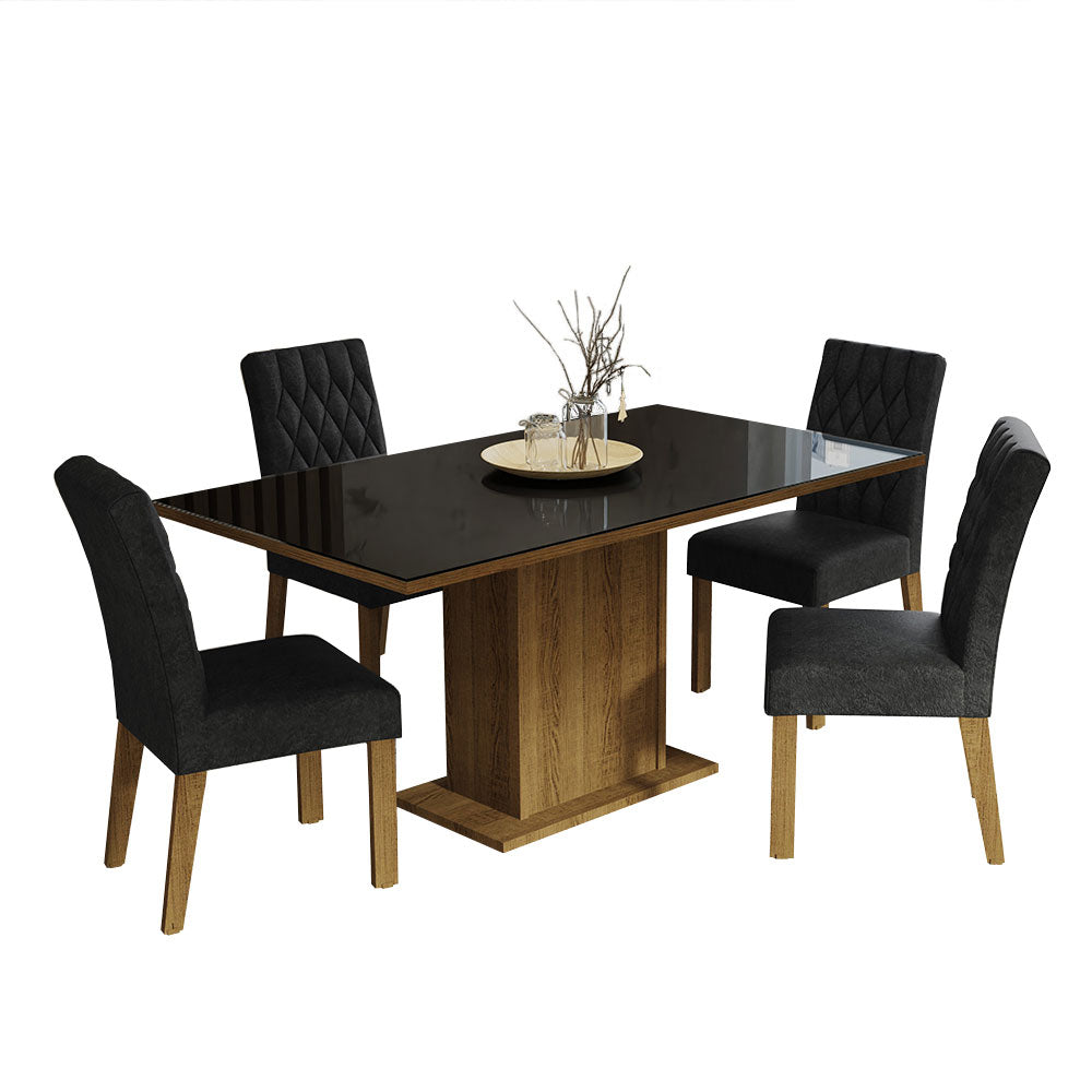 Juego de Comedor Mesa con Encimera de Vidrio 4 Sillas Marrón/Negro/Oxford Marilia