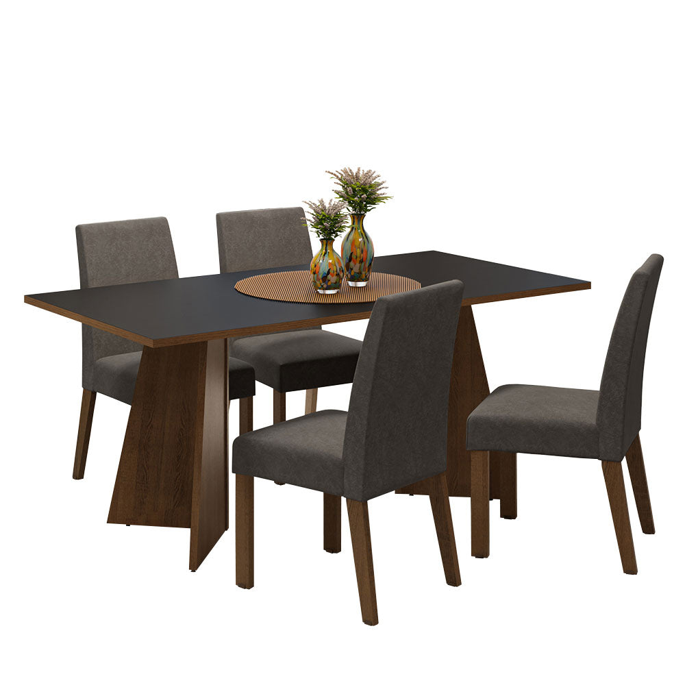 Juego de Comedor Encimera de Madera 4 Sillas Marrón/Negro/Silver April