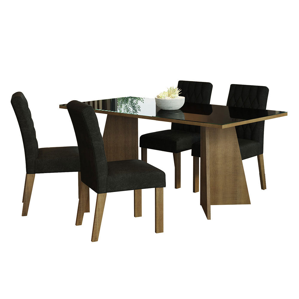 Conjunto de Comedor con Encimera Vidrio 4 Sillas Marrón/Negro/Oxford Harper Madesa