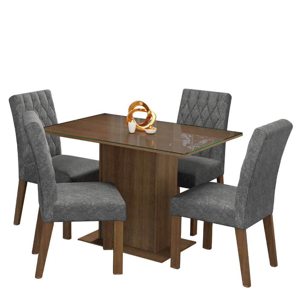 Conjunto de Comedor con Encimera Vidrio 4 Sillas Marrón/Silver Reale Madesa