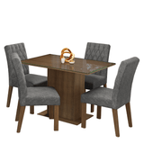 Juego de Comedor Mesa con Encimera de Vidrio 4 Sillas Marrón/Silver Reale