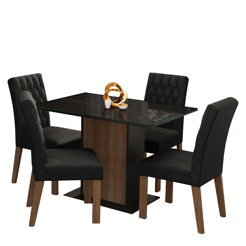 Conjunto de Comedor con Encimera Vidrio 4 Sillas Marrón/Negro/Oxford Reale Madesa