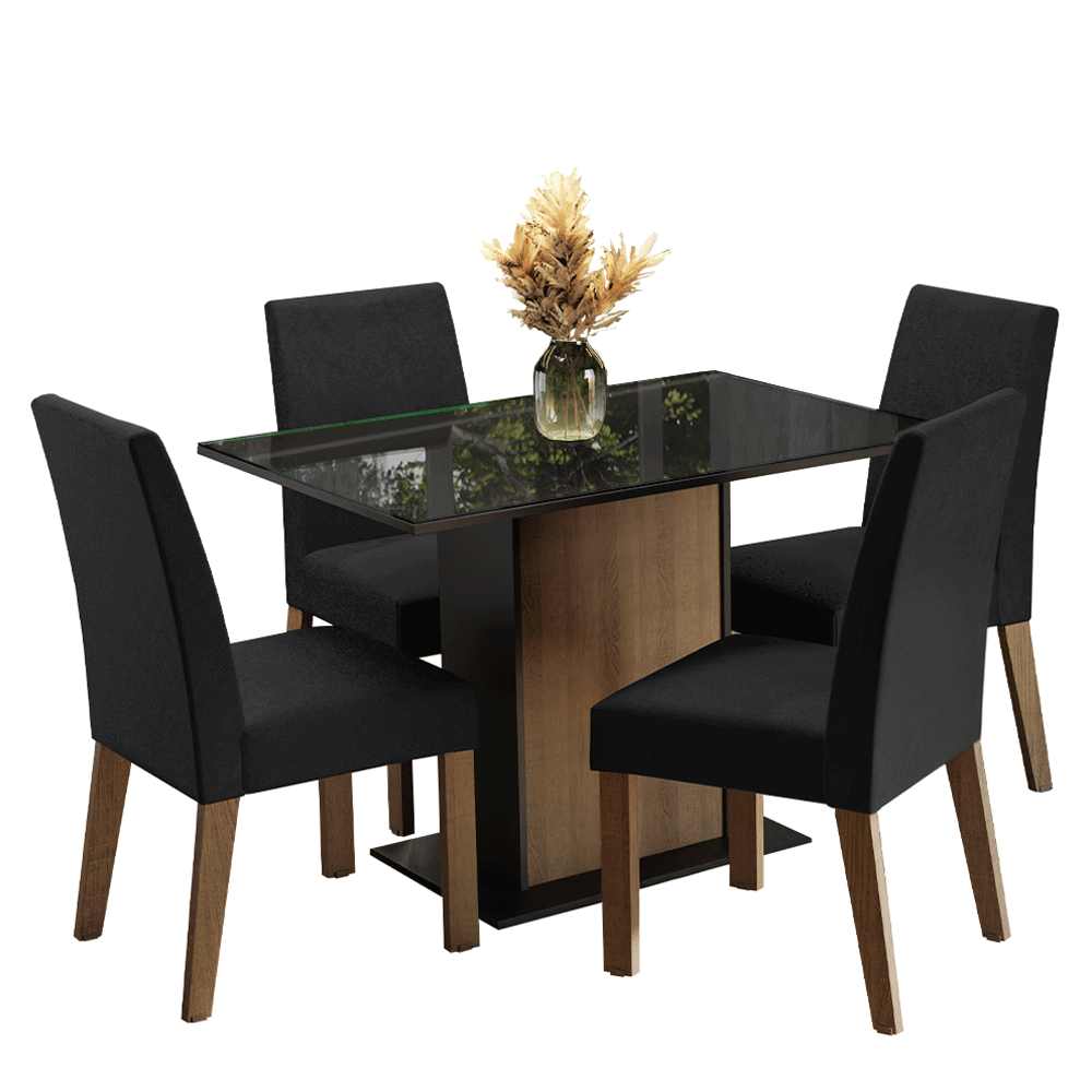 Juego de Comedor Mesa con Encimera de Vidrio 4 Sillas Marrón/Negro/Oxford Zion