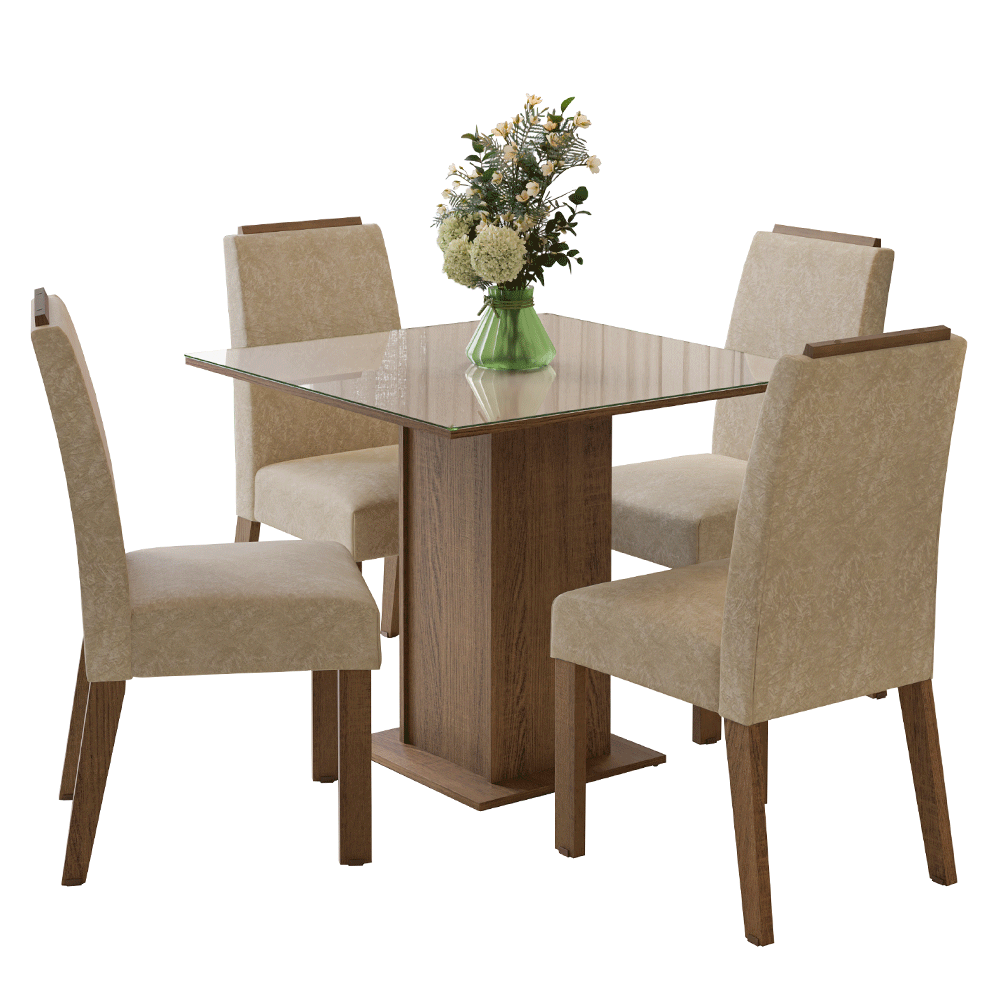 Juego de Comedor Encimera de Vidrio 4 Sillas Marrón/Crema/Imperial Sines Madesa