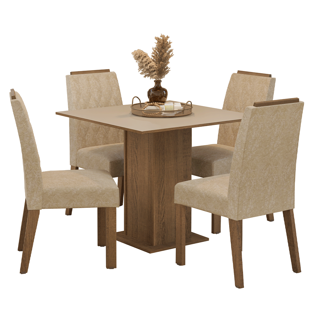 Juego de Comedor Encimera de Madera 4 Sillas Marrón/Crema/Imperial Cannes Madesa